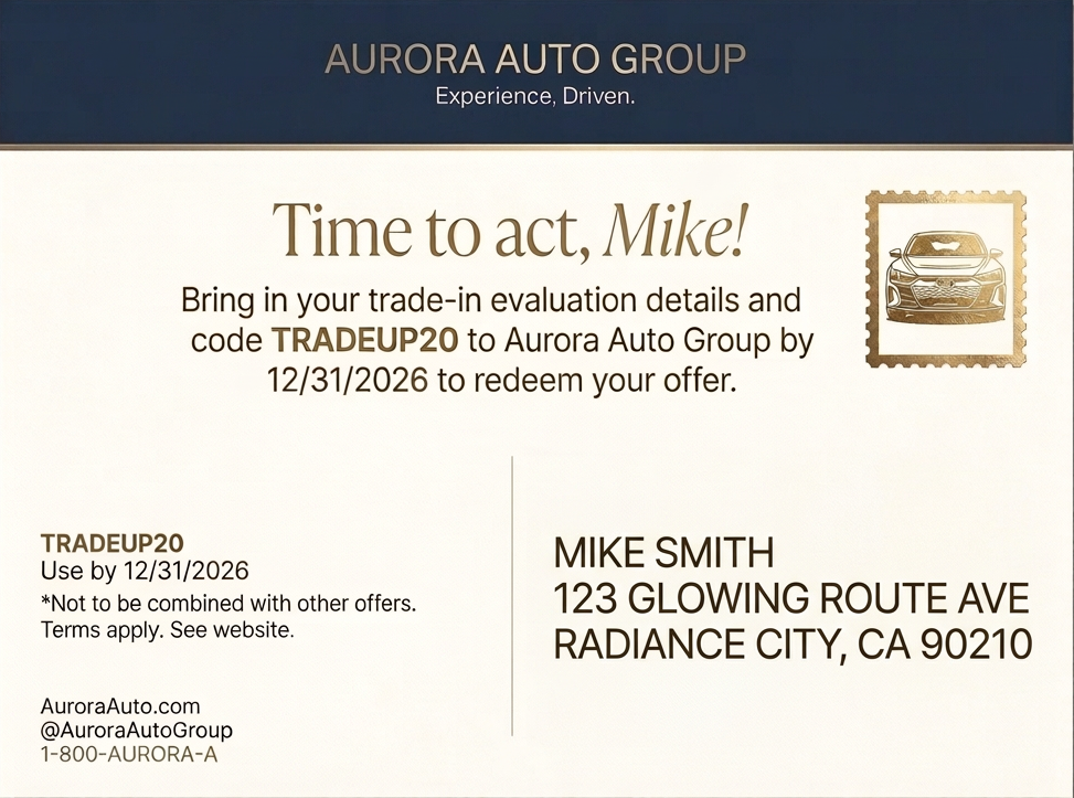 Postcard back - auto dealership